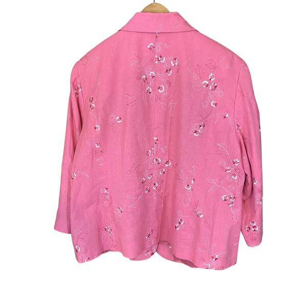 Judith Hart Woman Pink Floral Embroidered Linen Blend Blazer Jacket 16W - Picture 6 of 7